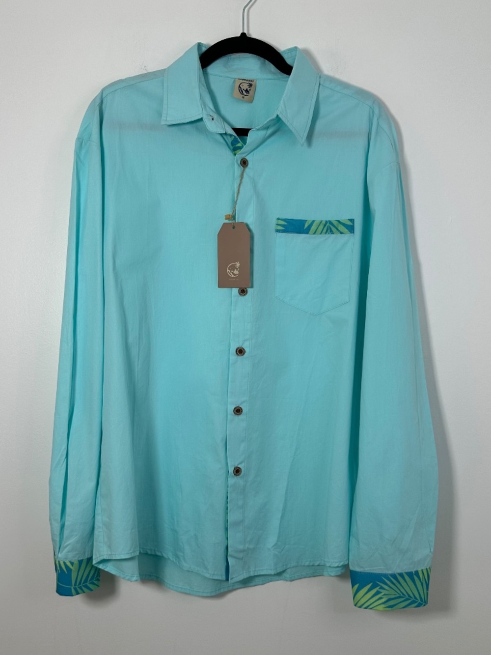 NEW Hardaddy Men’s Medium Light-Blue Long-Sleeve Cotton Hawaiian Shirt